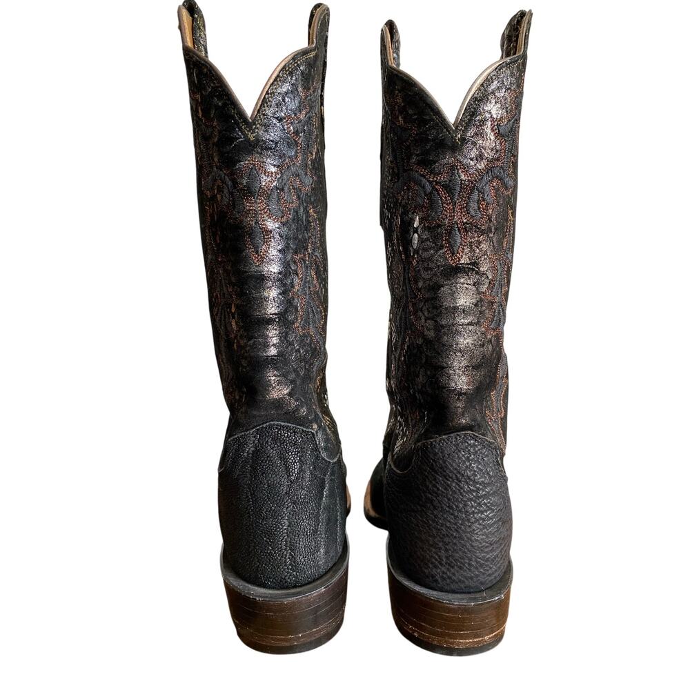 Lucchese Black Suede Metallic Python Square Toe Western Boots Womens 7.5 B - Picture 9 of 15